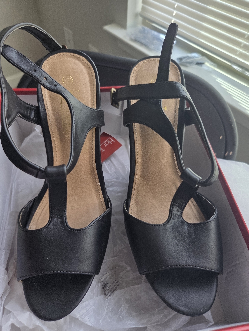 SOLD - Black Womens Open-Toe Wedge Slingback Sandals